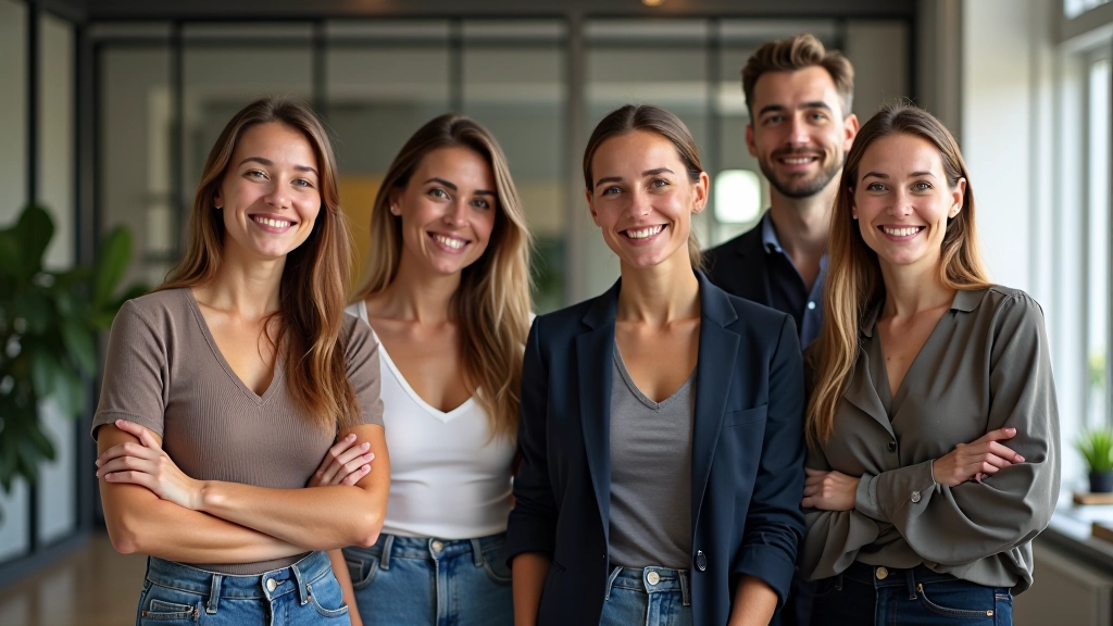 Team van Spaanse taaltrainers in professionele setting, poseren voor groepsfoto